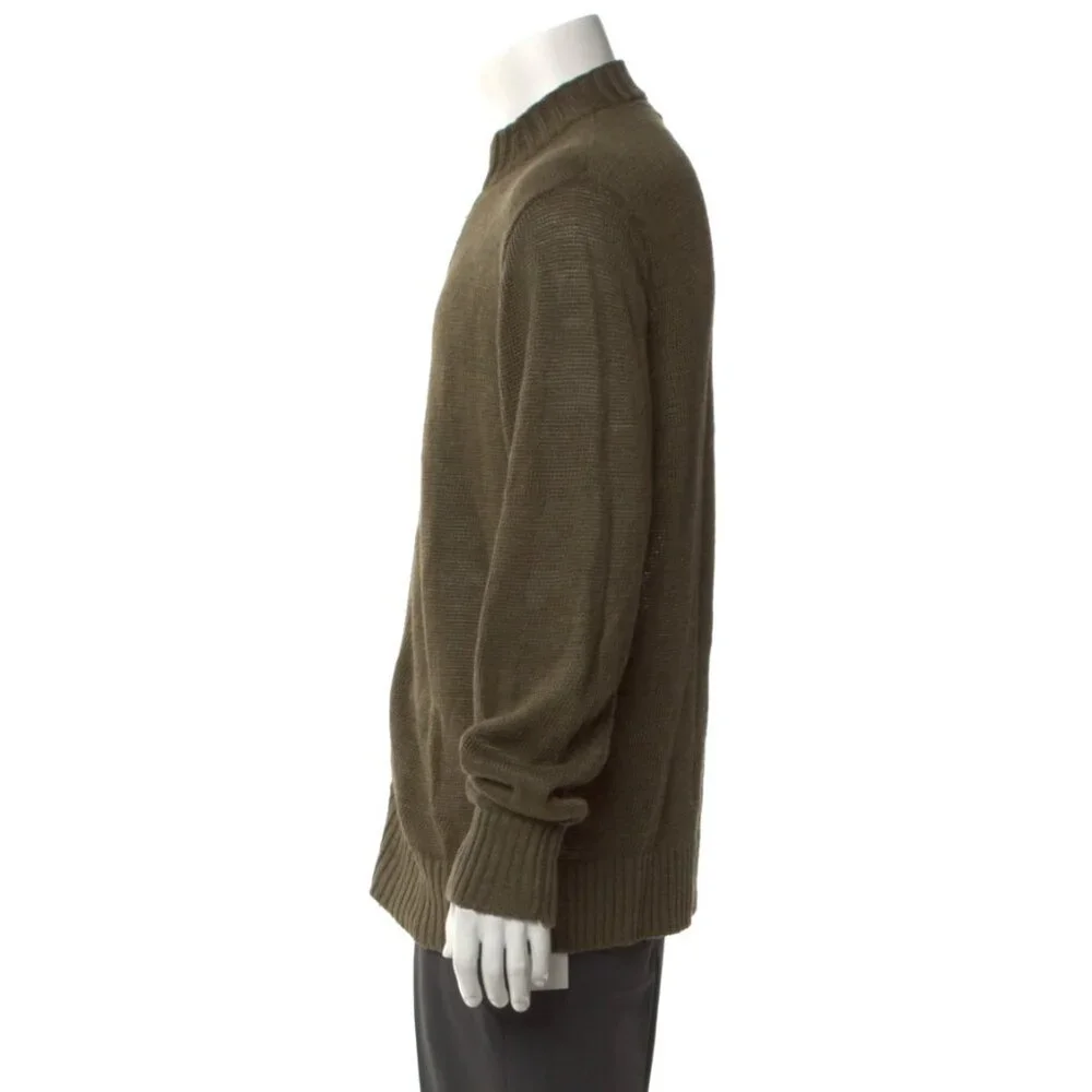 Inis Meain Meáin Linen Mock Neck Zip Up Cardigan Green Long Sleeve Size Large L - Picture 3 of 6